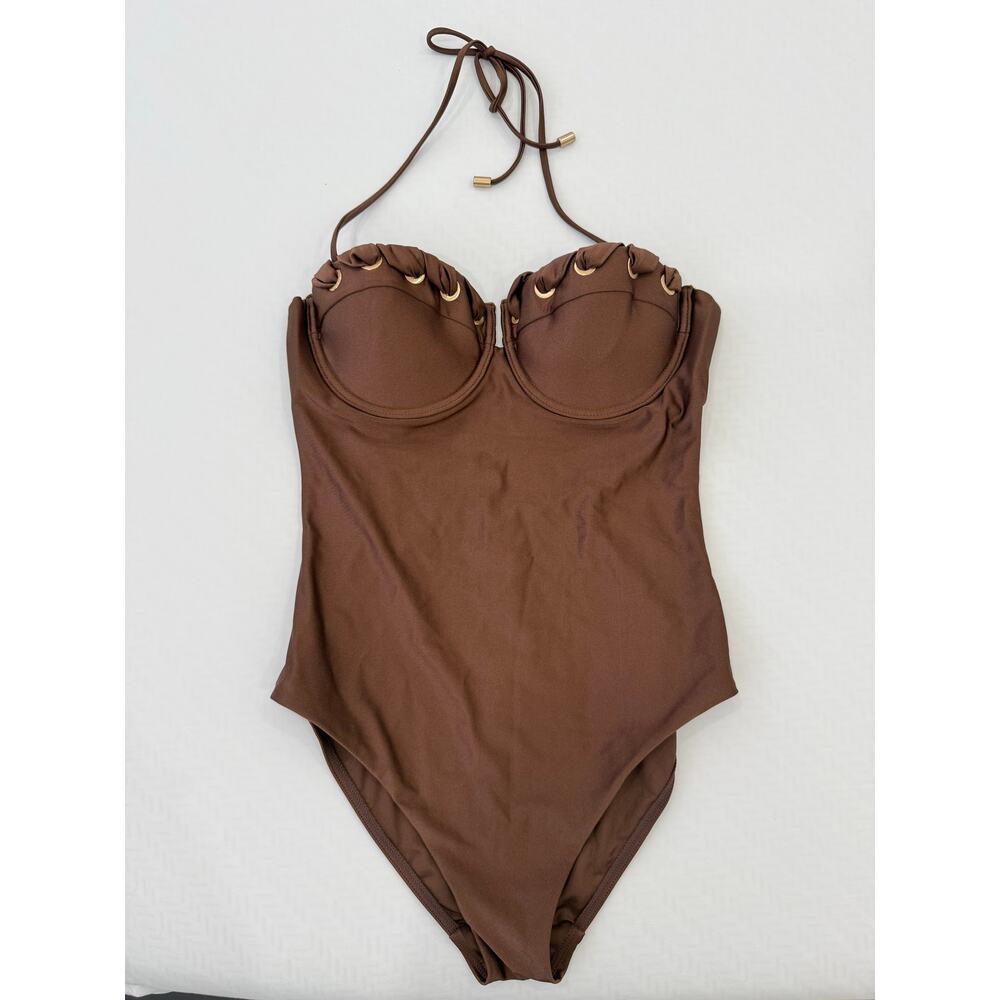 Zimmermann Devi Eyelette Balconette One Piece Chocolate Size 2 NWT - Picture 2 of 7